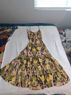 Topshop Floral Maxi Slip Dress in Peach, Olive and Black